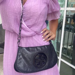 TORY BURCH BLACK LEATHER CROSSBODY / CLUTCH PURSE